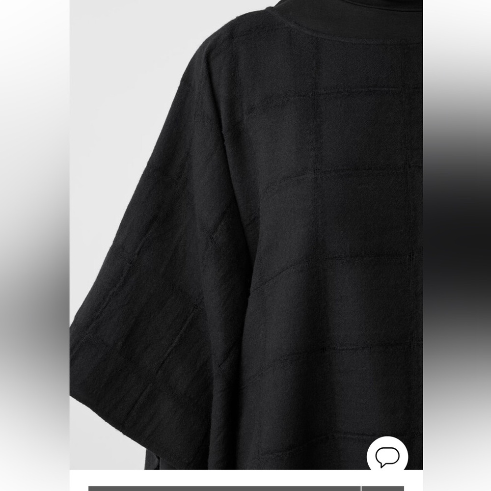 Eileen Fisher Wool Gauze Grid Poncho Black. One Size. - Picture 2 of 12